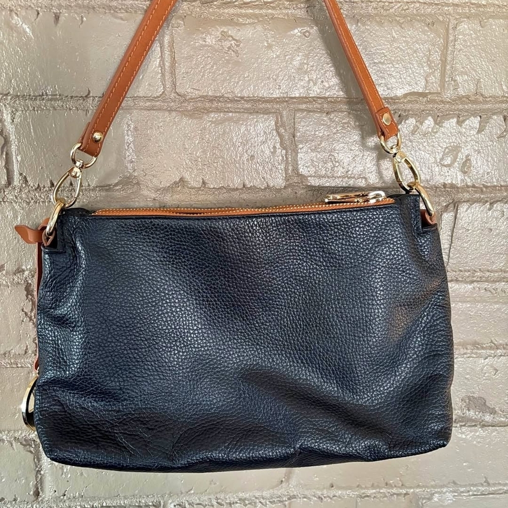 Valentina Black Italian Pebble‎ Leather Shoulder Bag Excellent Condition